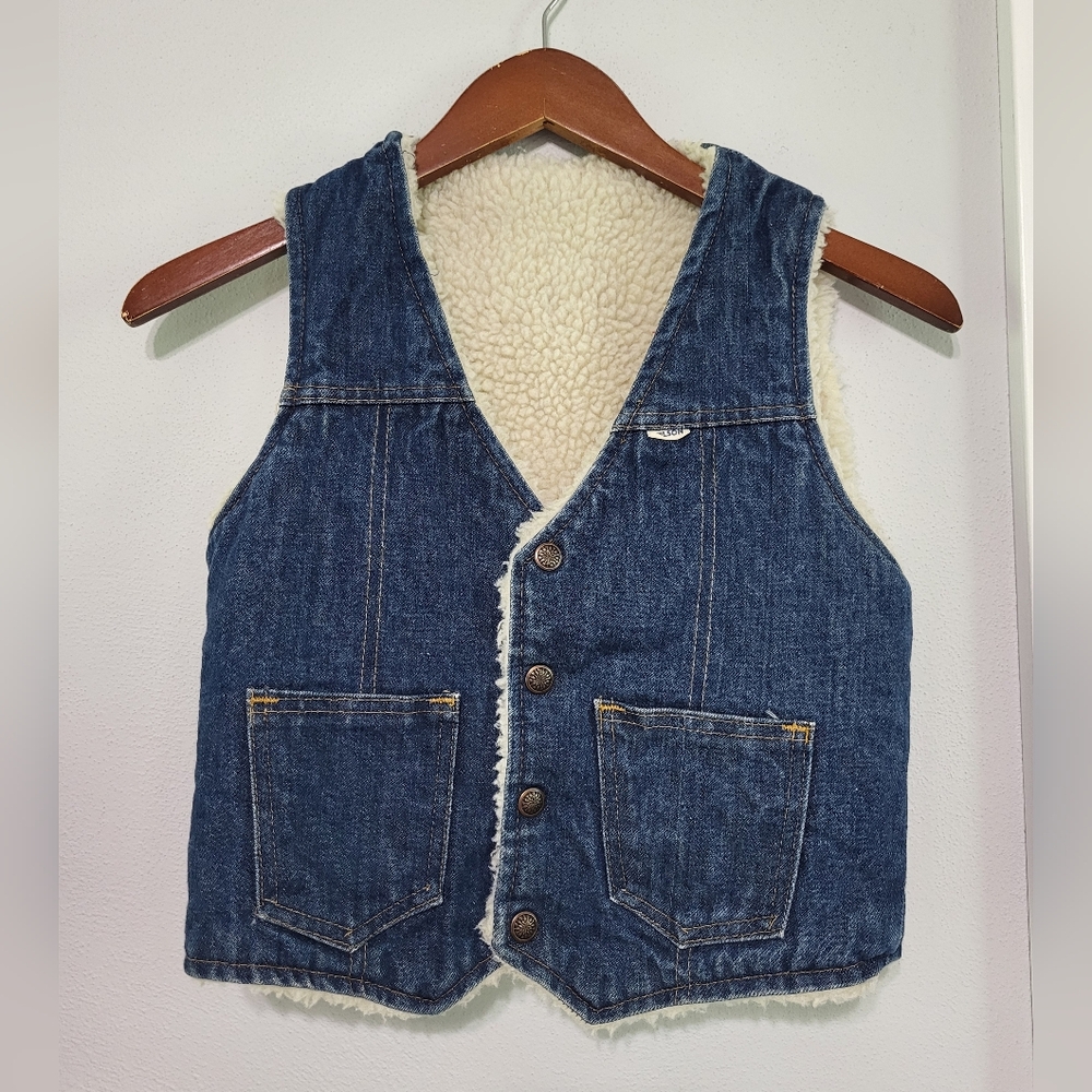 Vintage Nelson Snap Front Sherpa Lined Ranch Denim Jean Vest Girl's Size Medium
